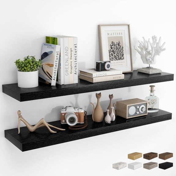 48Inch Floating Shelves for Wall 2 Pack Shelves for Bedroom|Kitchen|Bathroom Wall Mounted Rustic Wood Floating Shelf with Invisible Brackets for Books|Storage|Decor, Black