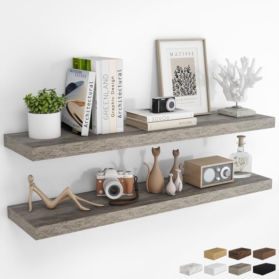 48Inch Floating Shelves for Wall 2 Pack Shelves for Bedroom|Kitchen|Bathroom Wall Mounted Rustic Wood Floating Shelf with Invisible Brackets for Books|Storage|Decor, Grey