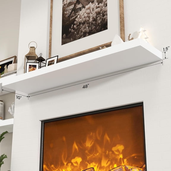 48Inch Floating Shelves for Wall, Rustic Wood Shelves for Bedroom, Bathroom, Kitchen, Hanging Wall Mounted Shelf with Invisible for Books Decor, Set of 1, White