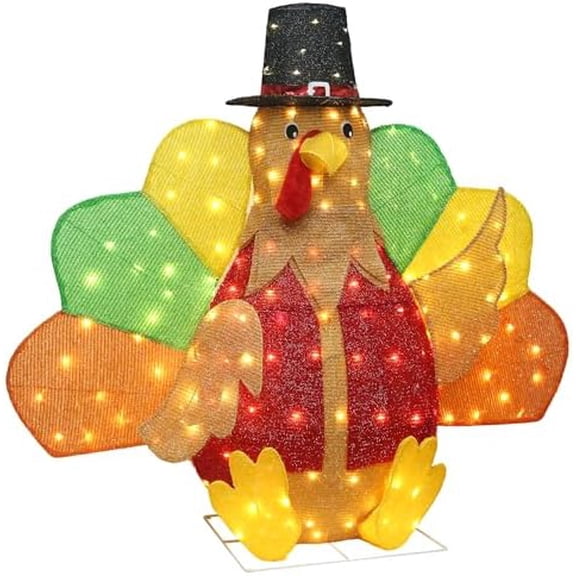 48Inch Lighted Turkey Outdoor Christmas/Thanksgiving Decorations Turkey Light for Fall Harvest Halloween Decor Fall Decorations Outdoor Decor Christmas Holiday Yard Lighted Turkey Party