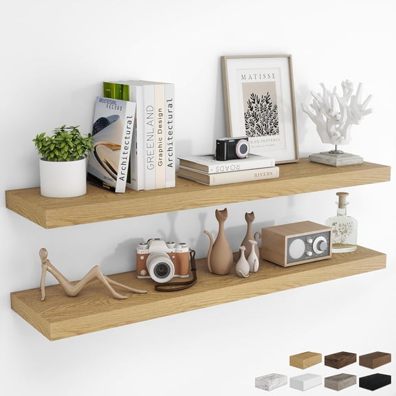 48Inch for Wall 2 Pack Shelves for Bedroom|Kitchen|Bathroom Wall Mounted Rustic Wood Floating Shelf with Invisible Brackets for Books|Storage|Decor, Oak