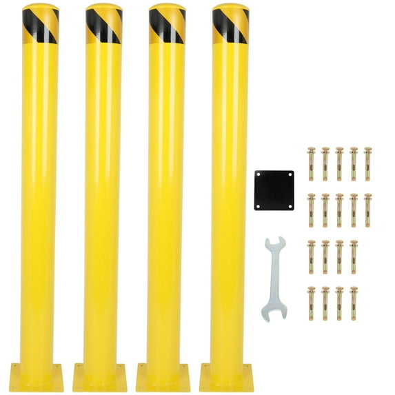 48Inx4.5In Safety Bollard, Roadside Barricade, Safety Post Parking Barrier For Alert The Driver, Stable Base, High Visibility, 4Pack