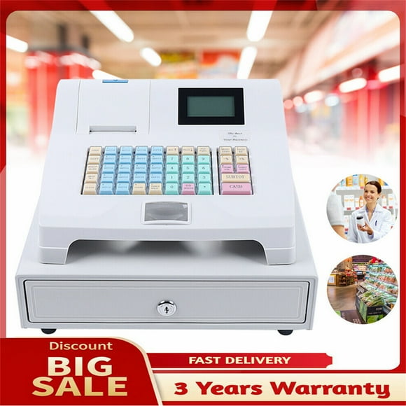 48Key Desktop Electronic Cash Register POS Casher Digital LED Display w/ Drawer
