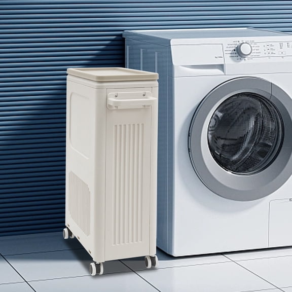 48L/12.68Gal Laundry Clothes Storage Basket with Lid, Rolling Laundry Basket Space Saving