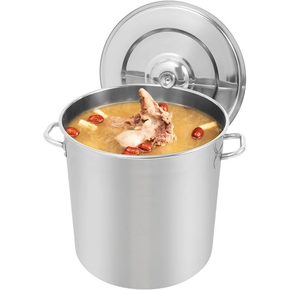 48L/50.7Qt  Large Stock Pot with Lid,Nickel Free Stainless Steel Cookware Healthy Polished Stockpots, Induction Soup Pot for Cooking Home Use