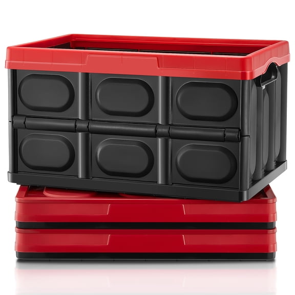 48L Collapsible Storage Bins with Lids 3 Packs, Stackable Storage Bins with Handles for Organizing, Camping and Tools, Heavy Duty Capacity
