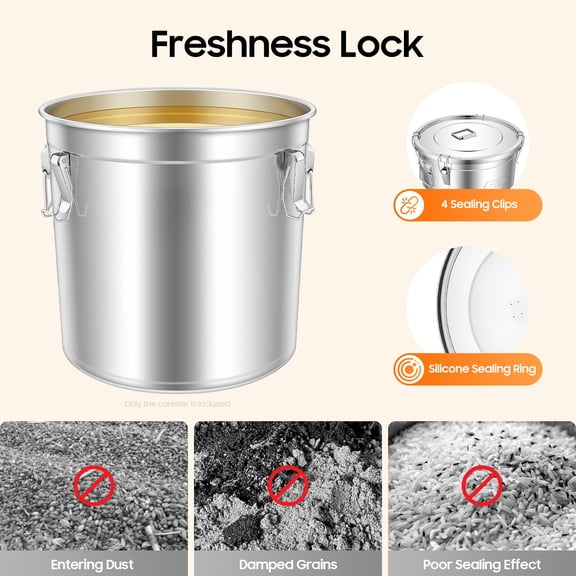 48L Large Stainless Steel Airtight Container Rice Cereal Grain Container Storage Box for Homes, Stores, Restaurants