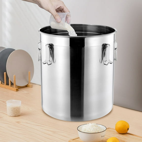 48L Stainless Steel Airtight Container Rice Cereal Grain Container Storage Box 15.75*15.75in for Homes, Stores, Restaurants