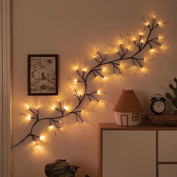 48LED Willow Vine Twig Decoration Lights Indoor 8 Modes USB Fairy Lamps Halloween Room Decorative Garland Lights