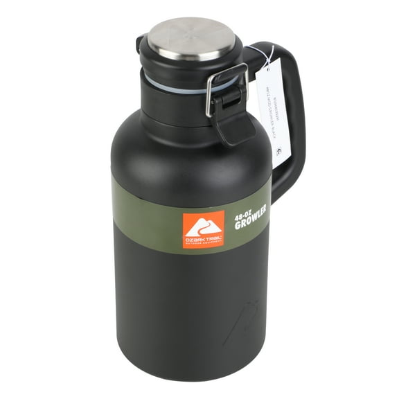 Ozark Trail 48oz Stainless Steel Insulated Growler, Leak-Proof Travel Bottle, Black