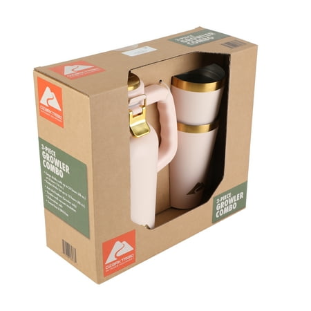 Ozark Trail 3-Piece 16 oz Stainless Steel Pint Tumblers and 48 oz Insulated Growler Set, Frosted Peach
