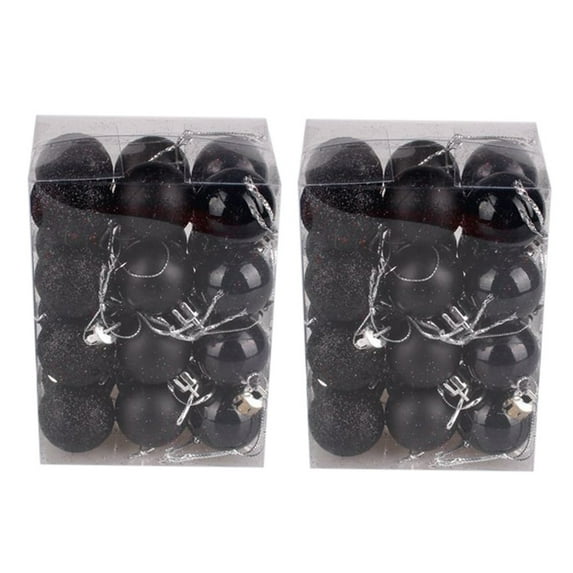 48PC hristmas Balls Ornaments for Xmas Christmas Tree Ball Bauble 30mm/1.18" Mini Shatterproof Christmas Tree Decorations Hanging Ball Ornaments Black