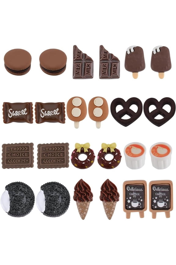 48PCS 12 STYLES Chocolate Cabochons Chocolate Resin Charms Cute Candy Sweet Brown Dessert Food Flatback Cabochon Charm Bulk