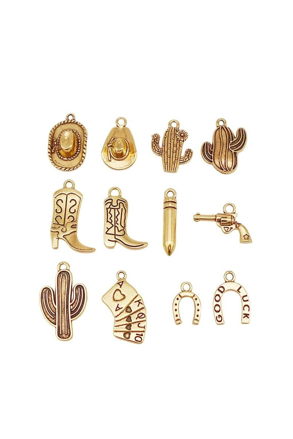 48PCS(24Pair) Gold Plated West Cowboy Charm Cowboy Hat Boot Charms Cactus Pendant for Jewelry Necklace Bracelet Earrings DIY Making Accessories…