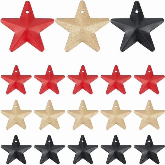 48PCS 3 Colors 1 Inch Metal Star Decor Barn Star with Hole Iron Vintage Wall Arts Hanging Decors for Crafts House Christmas Indoor Outdoor DIY Handmade Accent