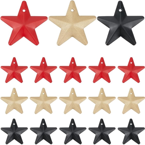 48PCS 3 Colors 1 Inch Metal Star Decor Barn Star with Hole Iron Vintage Wall Arts Hanging Decors for Crafts House Christmas Indoor Outdoor DIY Handmade Accent