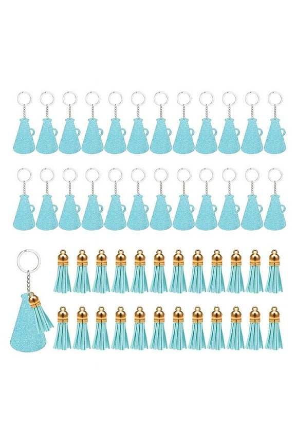48PCS Acrylic Keychain Blanks, Acrylic Cheer Key Chains with , Clear Blank Keychains Kit Blue