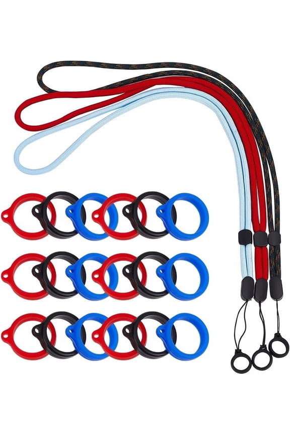48PCS Anti-Lost Necklace Lanyard Set Including 3PCS Anti-Loss Pendant Strap String Holder with 45PCS 3 Colors Silicone Rubber Rings for Office Key Chains Outdoor Activities 20mm for DIY