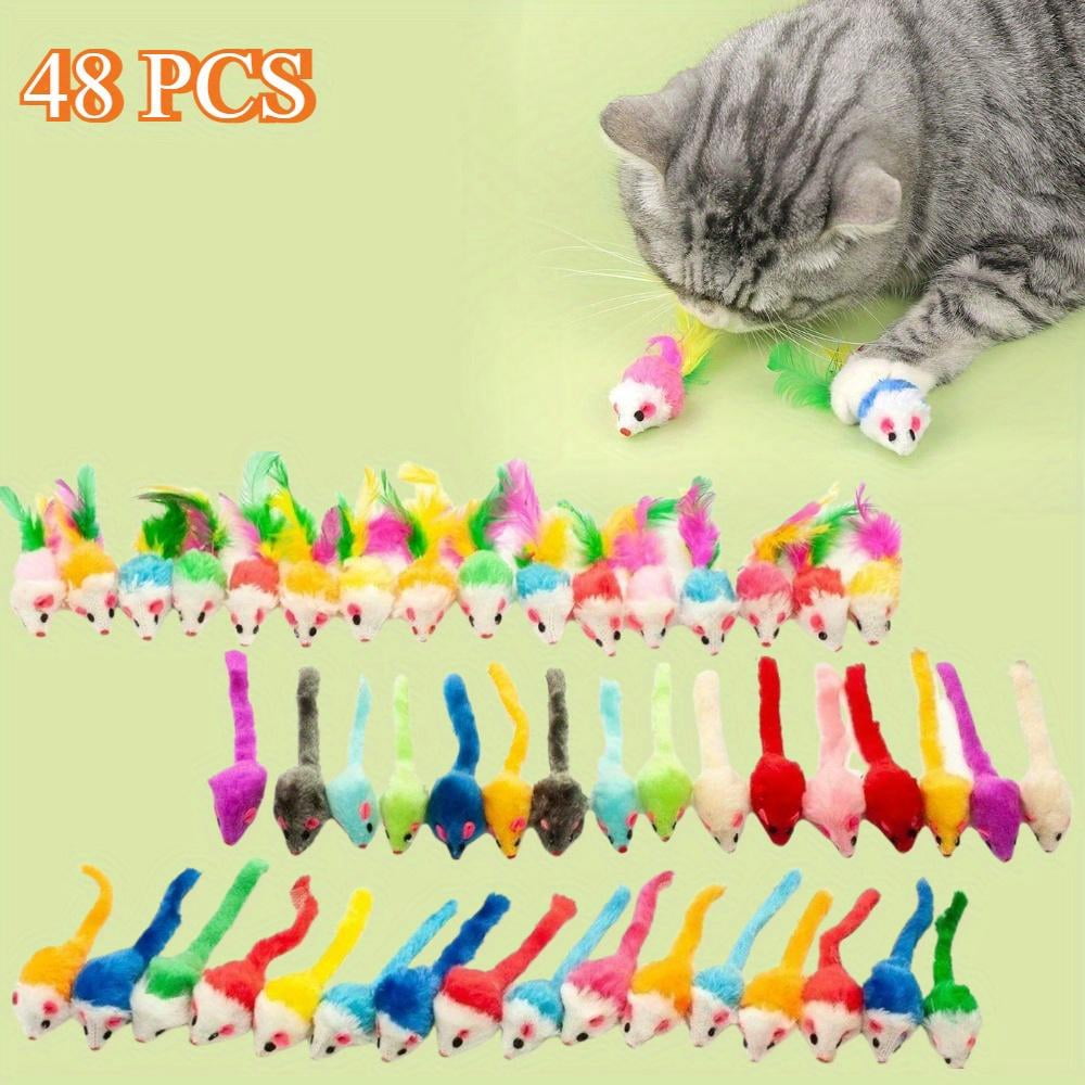 48PCS Assorted Furry Mice Cat Toys - Colorful Interactive Plastic ...