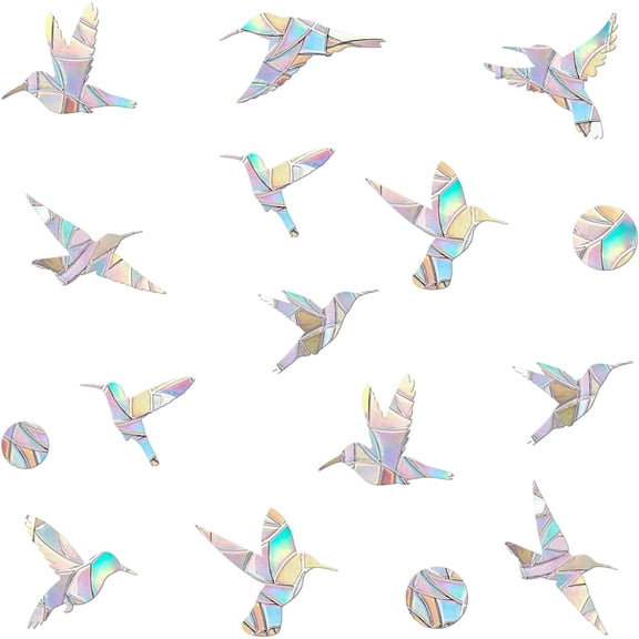 48PCS Bird Window Clings for Glass Windows, Rainbow Anti Collision Window Decals for Sliding Glass Doors, Hummingbird Window Stickers for Birds