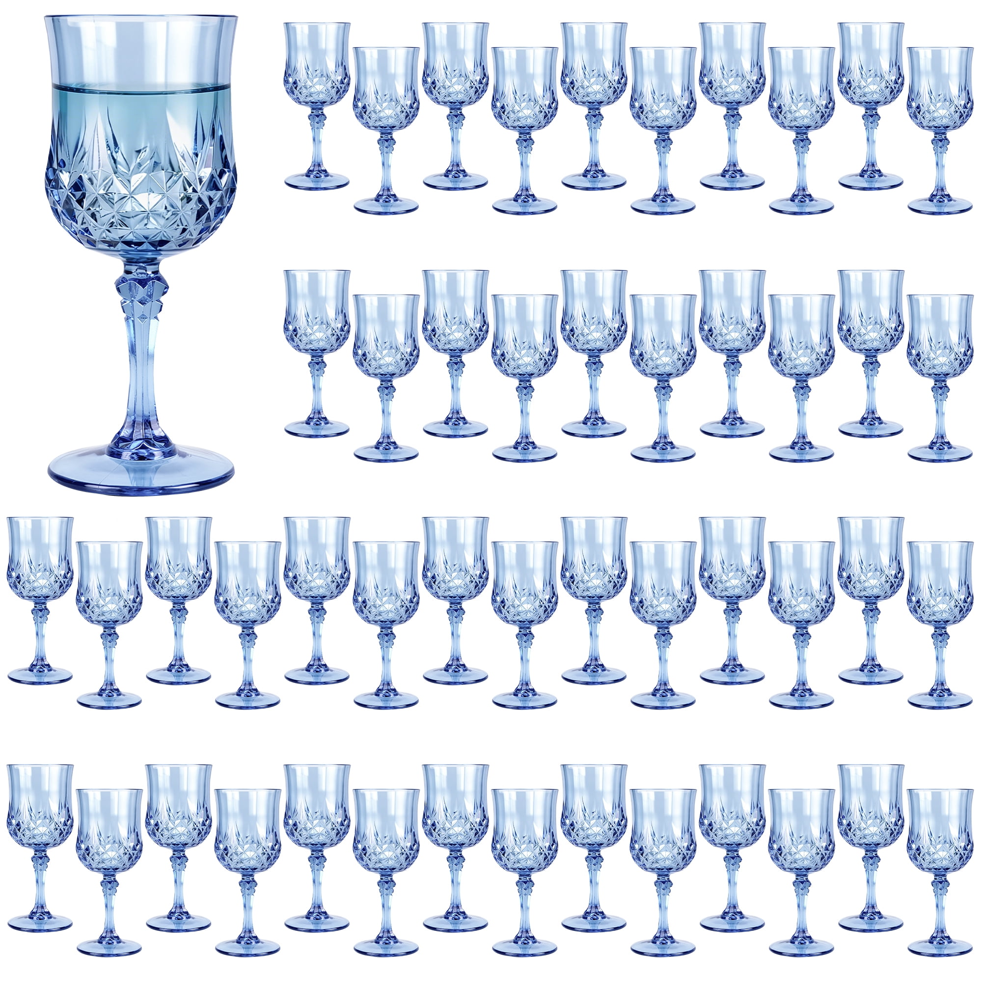 ZHURUININ Reusable Plastic Wine Glasses ，Blue，7oz，48Pack