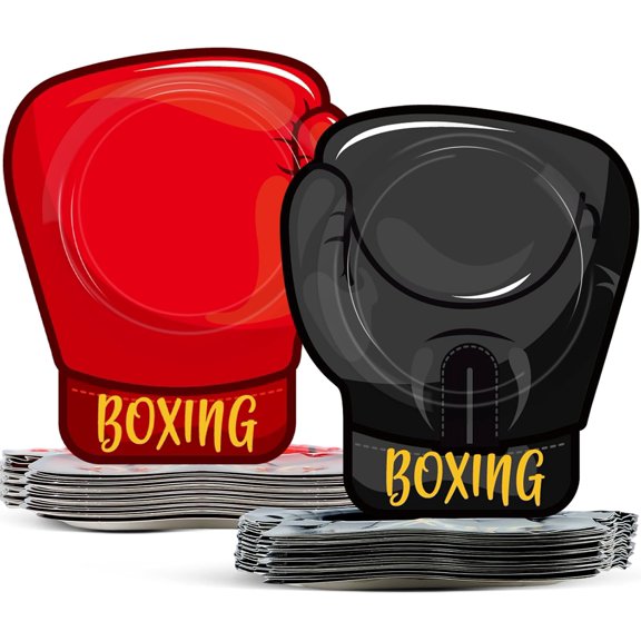 48PCS Boxing Birthday Party Supplies Red Black Boxer Gloves Plates Wrestling Tableware Set Boxing Disposable Dinner Dessert Dinnerware for Men Kid Adult Sports Birthday Party Decorations