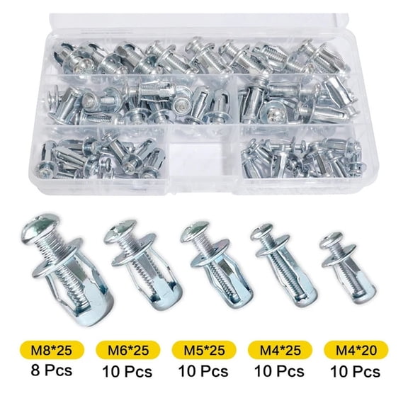 48PCS Button Rivet Locking Nuts Set, Carbon Steel Threaded Insert Fasteners for Sheet Metal Repair, Reinforcement & DIY Projects
