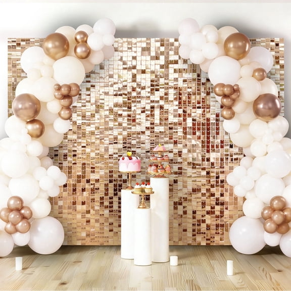 48PCS Champagne Gold Shimmer Wall Backdrop Square Sequin Shimmer Backdrop Panel