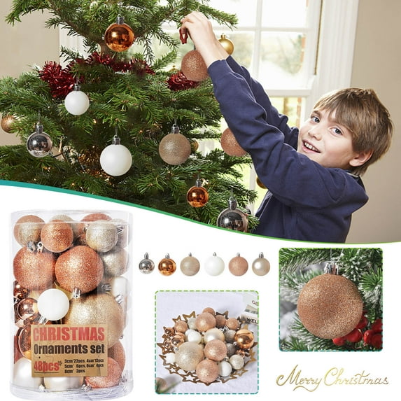 48PCS Christmas Ball Ornaments Christmas Tree Decoration Holiday Multiple Styles Ornaments For Christmas Trees Party Ball Decoration