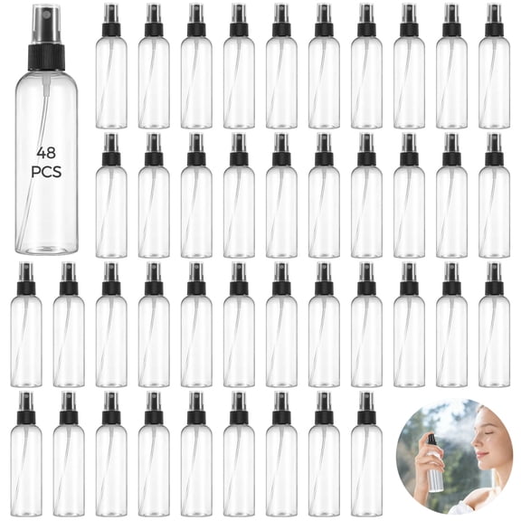 48PCS Clear Plastic Spray Bottles, 4oz Portable Travel Bottle, 120ml Fine Mist Sprayers, Refillable Empty Plastic Containers for Perfumes Cosmetics Cleaning Solutions