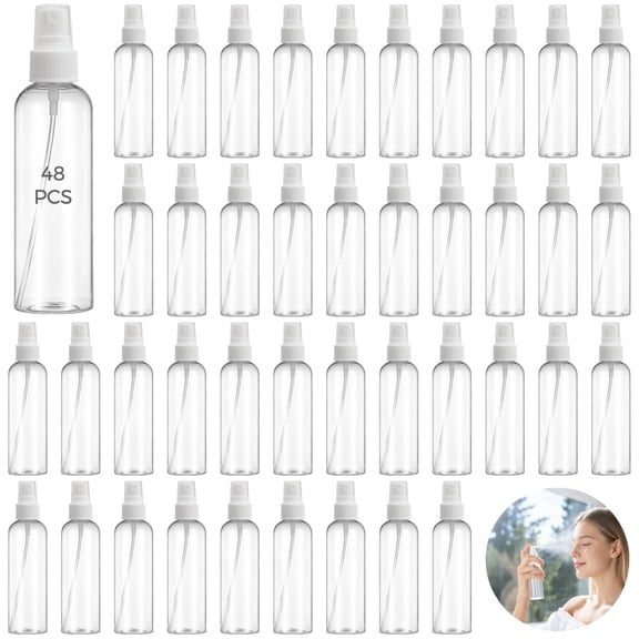 48PCS Clear Plastic Spray Bottles, 4oz Portable Travel Bottle, 120ml Fine Mist Sprayers, Refillable Empty Plastic Containers for Perfumes Cosmetics Cleaning Solutions