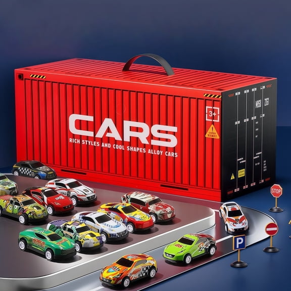 48PCS Die Cast Toy Cars Set with Foldable Container Storage Box & Racing Play Mat, Mini Alloy Pull Back Vehicles Collection, Car Track Playset Gift for Boys Girls Ages 3+