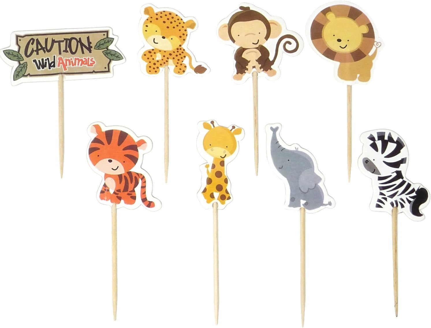48PCS Double Sided Zoo Animal Theme Dessert Muffin Cake Cupcake Toppers Picks Cake Decoration for Jungle Safari Themed Party, Baby Shower or Birthday Party Decoration