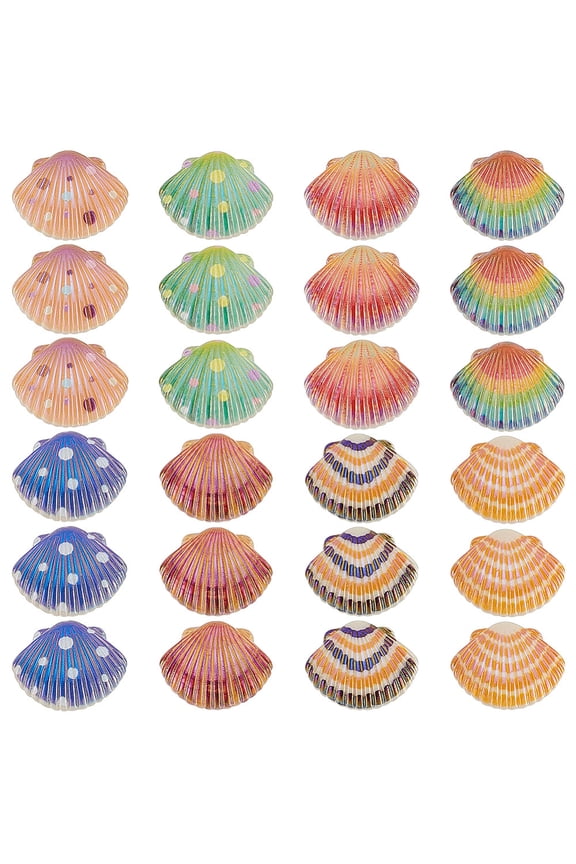 48PCS Dyied Flat Back Shells 8 Colors Resin Sea Shell Cabochons Glitter Ocean Seashell Charms Pendants Cute Shell Embellishments