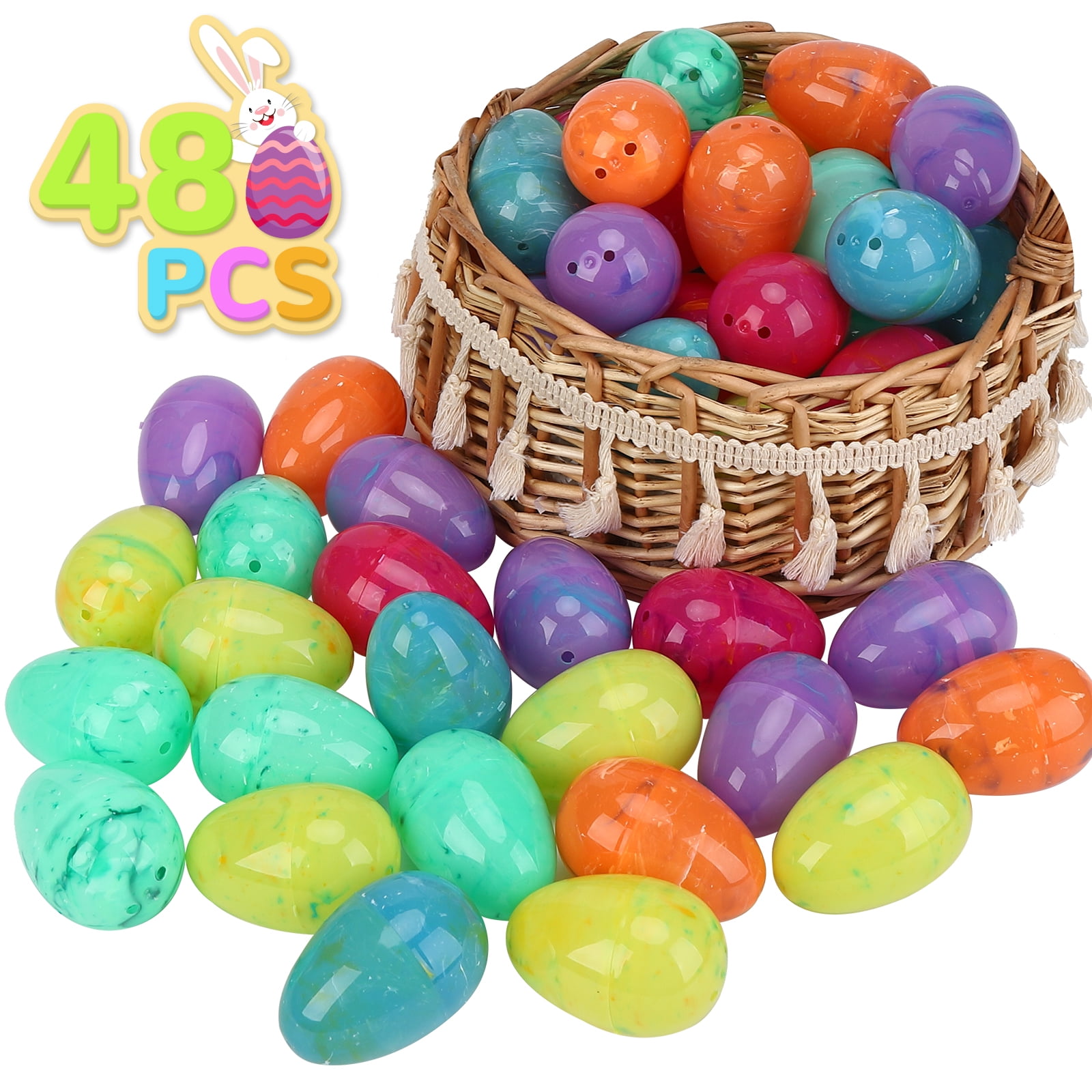 PARSUP 12PC Easter Marble Eggs With Fidget Bunny – Easter Egg Hunt Supplies, Party Favors, Basket Stuffers