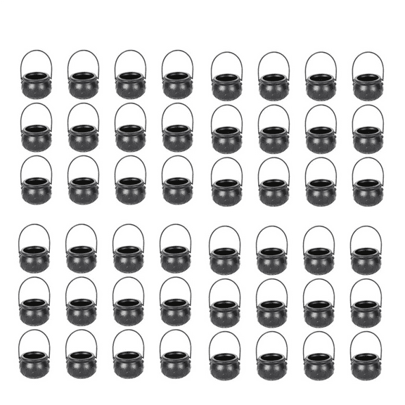 48PCS Halloween Witch Pot Plastic Mini Cauldron Black Candy Holder Decoration Party Favor
