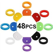 48PCS Key Caps Covers, Key Caps Key Rings Combination Set Key Identifier Label Coding Rings to Identify Your Keys in 8 Assorted Colors, 2 Styles