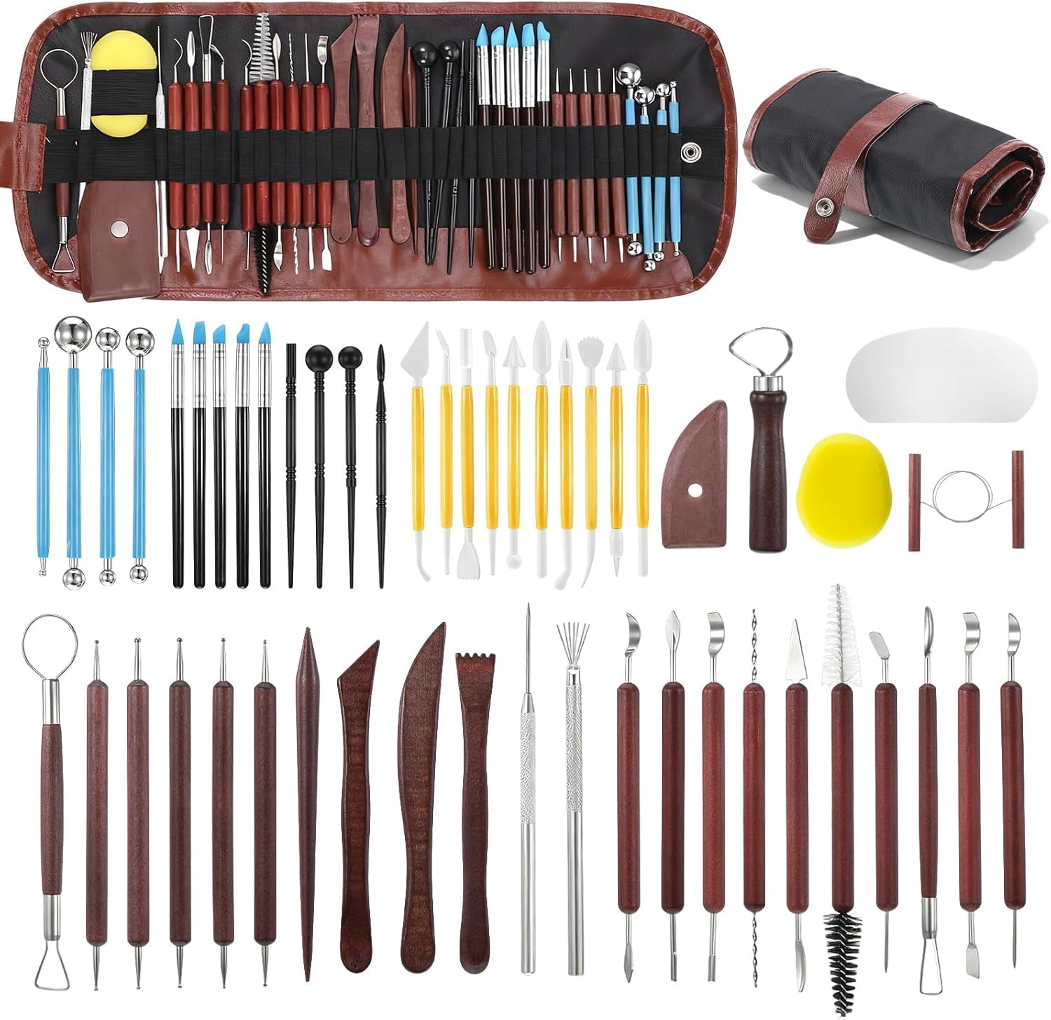 48PCS Pottery Tools Kit for Sculpting, Polymer Clay Kit, Ceramics Modeling Tool, Carving Tool with a Storage Bag, DIY Handcraft Modeling, Trimming, Shaping, Carving, Dotting