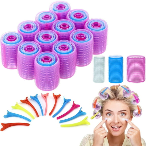 48PCS Rollers Hair Curlers for Long Hair, Self Grip Hair Rollers Set, 36PCS Hair Curlers and 12Pcs Clips for Hairdressing Random Color