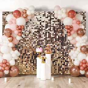 48PCS Rose Gold Gold Shimmer Wall Backdrop Square Sequin Glitter Backdrop Panel for Outdoor Events,Birthdays,Wedding and Party Decoration