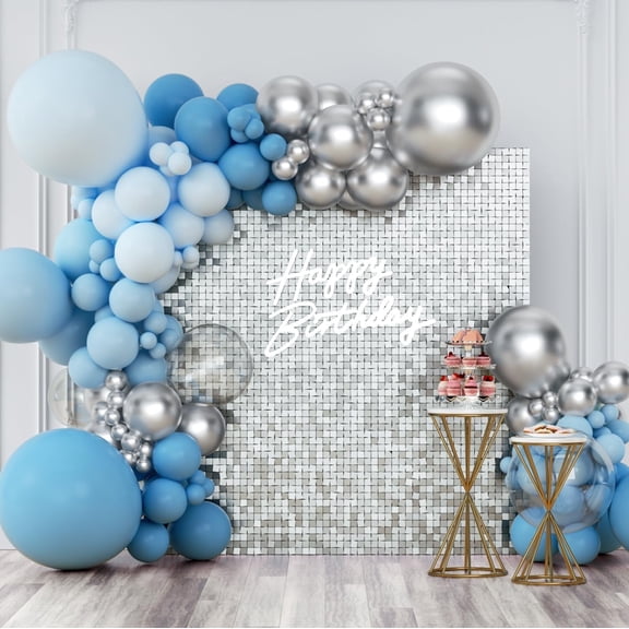 48PCS Silver Shimmer Wall Backdrop Square Sequin Shimmer Backdrop Panel for Wedding Birthday Party Decorations