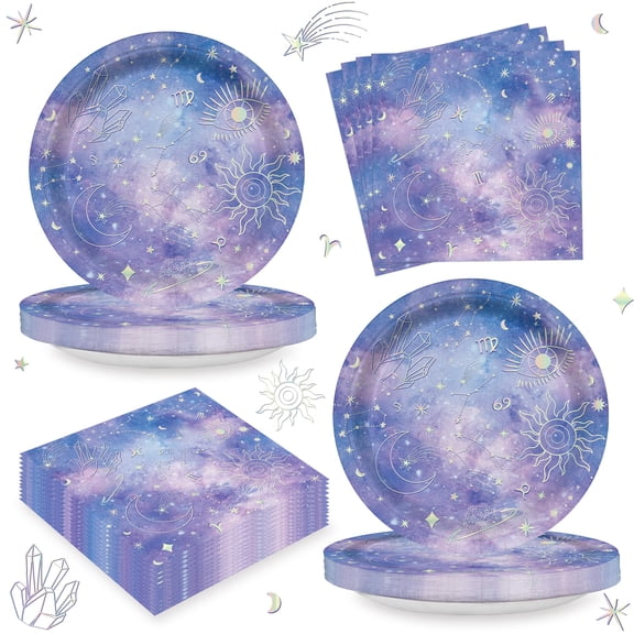 48PCS Space Party Supplies for Kids Constellation Party Decorations for Birthday Star Celestial Astrology Star Themed Baby Shower Paper Plates and Napkins Tableware 24 Guests Y114