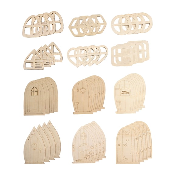 48PCS Wooden Fairy Garden Door DIY Craft Kit With for Mini Blank Pine Wood Doors/For Home Yard Decor, Scrapbooking, Card Making, Outdoor Craft Projects(subtle styles)