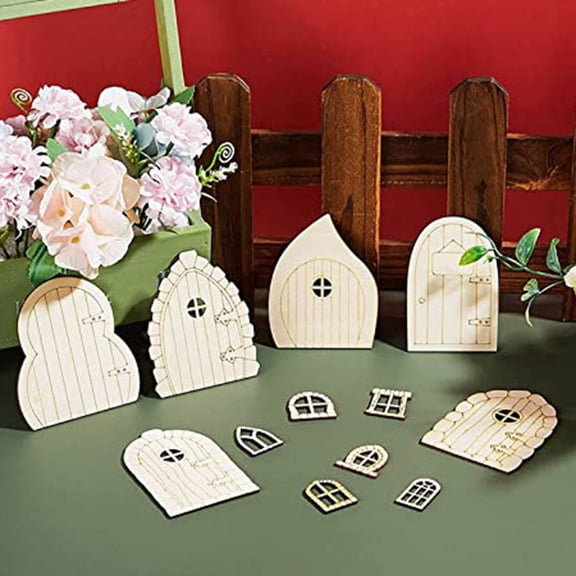 48PCS Wooden Fairy Garden Door Fairy Door DIY Craft Kit Mini Blank Door Retro Style Smile Home