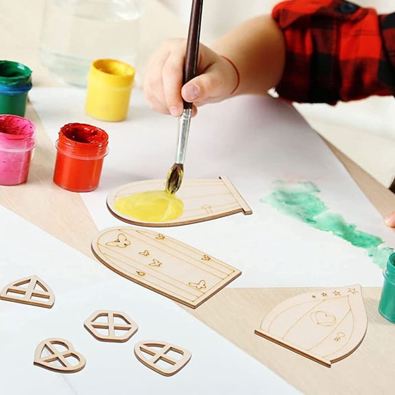 48PCS Wooden Fairy Garden Door Fairy Door DIY Craft Kit Mini Blank Door Subtle Styles Smile Home