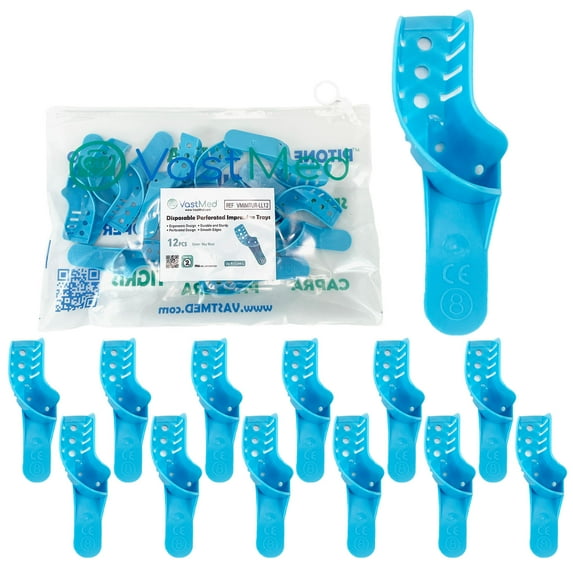 48PCs Dental Grade Disposable Perforated Plastic Dental Impression Trays by VASTMED | Plastic Materials Teeth Holder Dental Central Supply for Oral Tools