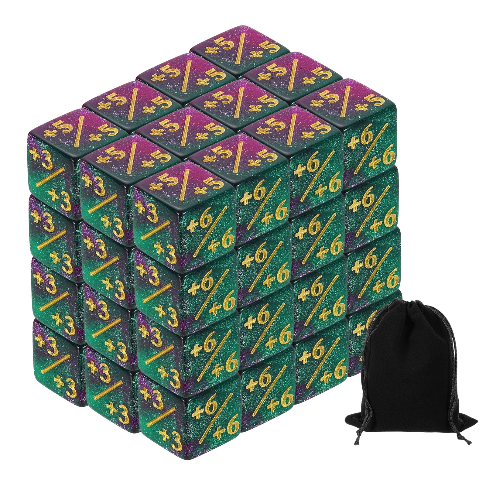 48Pack Magic Dice Counters, Acrylic D6 Life Counter Token Dice Set Green & Purple