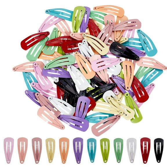 48Pcs 12 Colors Baking Paint Iron Doll Snap Hair Clips Teardrop Mixed Color 20.5x7.5x0.8mm 4pcs/color