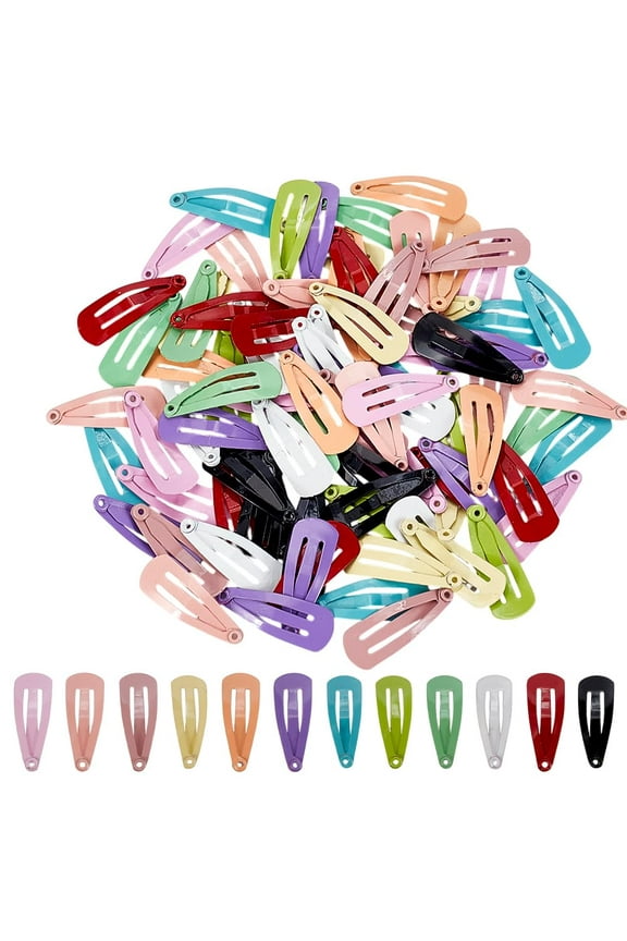 48Pcs 12 Colors Baking Paint Iron Doll Snap Hair Clips Teardrop Mixed Color 20.5x7.5x0.8mm 4pcs/color