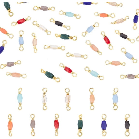 48Pcs 12 Colors Faceted Beads Connector Charms Electroplated Link Rhinestone Charms with Golden Brass Findings Colorful Dangle Charms for DIY Necklace Bracelet Jewelry Making Mixed Color